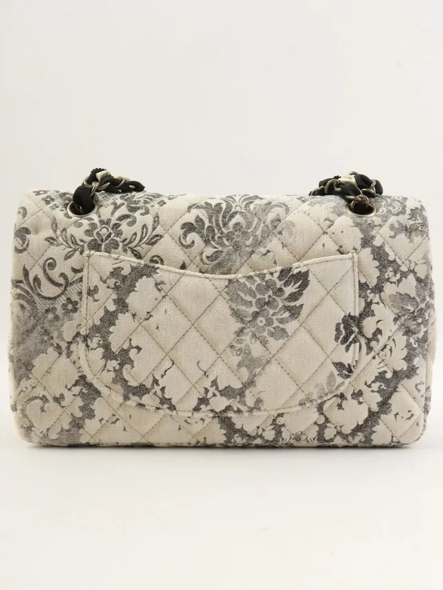 Chanel Circa 2009 Velour Flower Pattern Classic Flap Chain Bag 25cm in Velvet from VINTAGE QOO TOKYO, photo 2 of 20