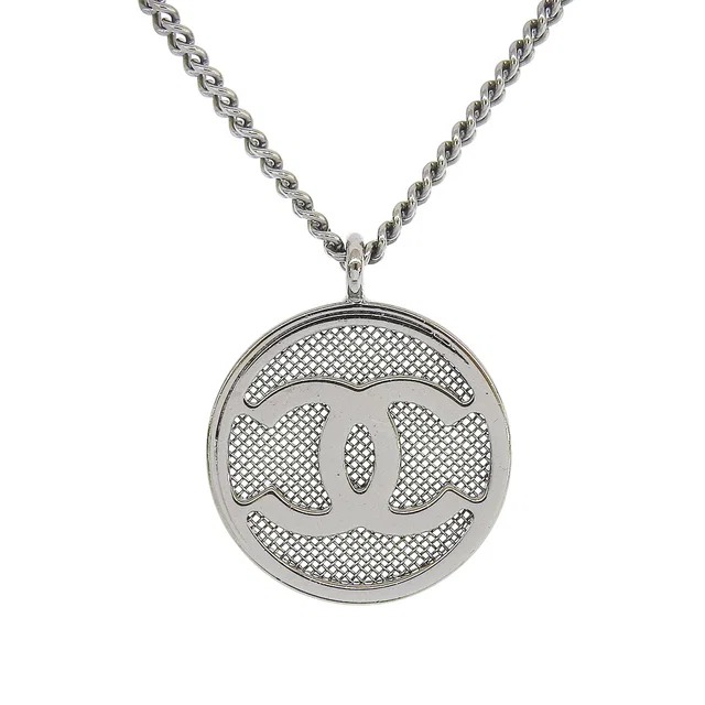 Chanel 2017 Round Mesh CC Mark Necklace, Gunmetal from VINTAGE QOO TOKYO
