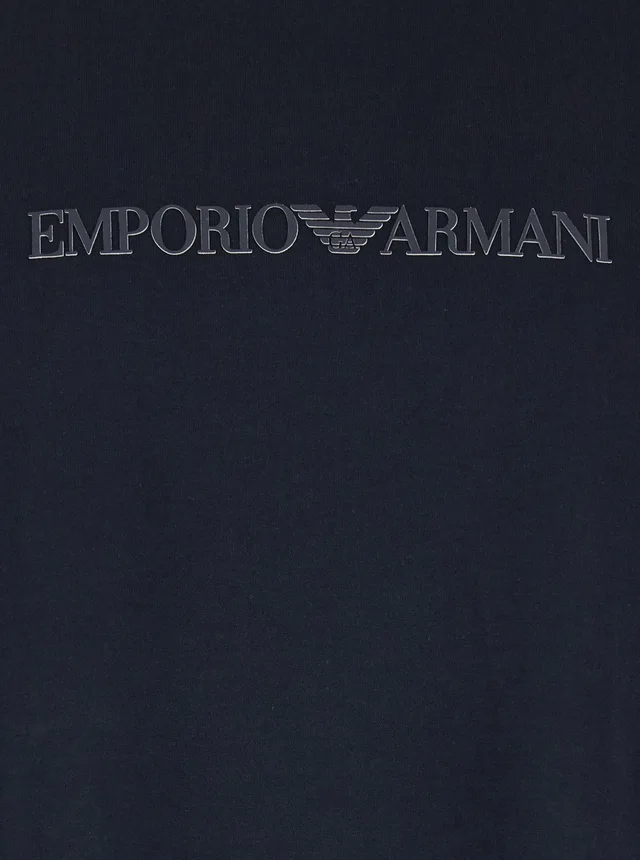 Emporio armani Blue Crew Neck T-Shirt with Logo Embroidery in Cotton for Men in Blue 100% Cotton, photo 6 of 6 from Gaudenzi Boutique