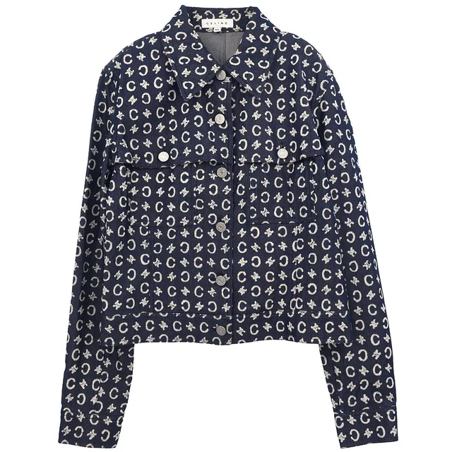 Celine 2005 Denim Jacket C Macadam Navy #40 in Navy Denim from AMORE Vintage Tokyo