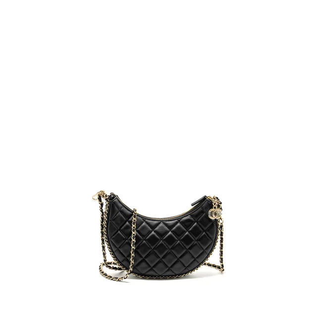 Chanel Small moon Hobo Bag Lambskin Black LGHW (Microchip) in Black Lambskin from EMIER