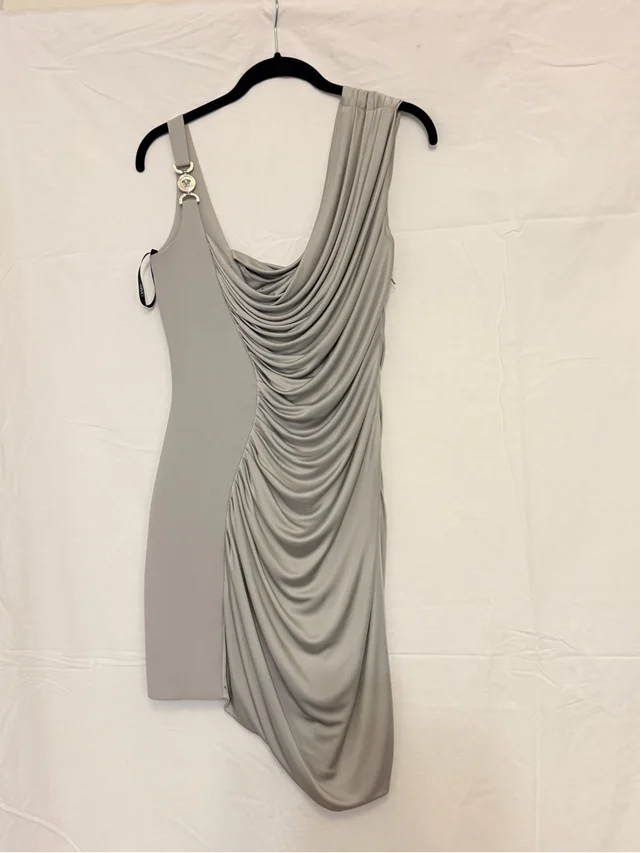 Versace Light Grey One-Shoulder Draped Bodycon Dress in gray from Poshmark