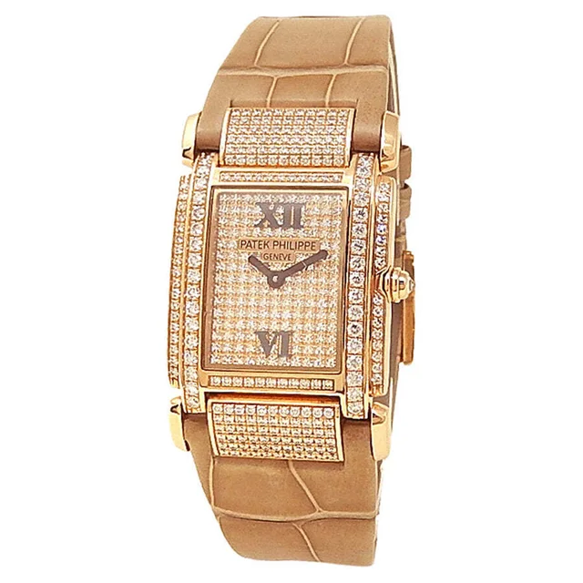 Patek Philippe Twenty 4 Diamond Pave 147 diamonds (0.78ct). Dial Ladies Watch 4910R in brown|pink|gold|red|black Leather from Jomashop.com