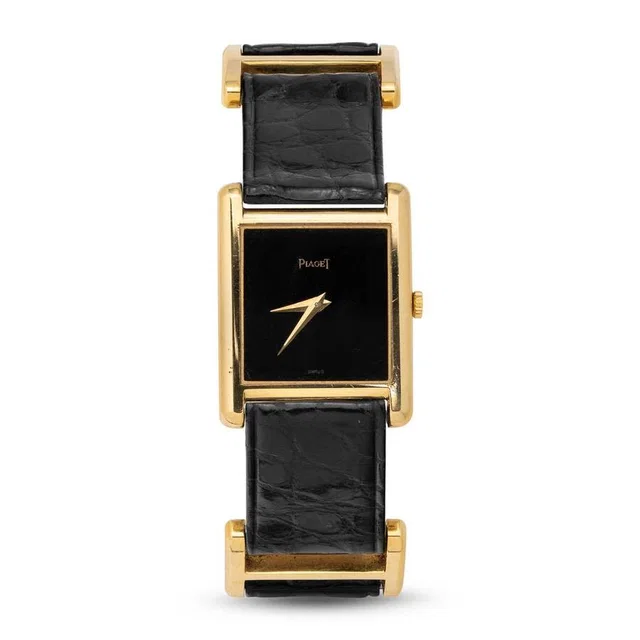 Piaget Tank Black Dial Ladies Watch 90802 D in yellow|black|gold Leather from Jomashop.com