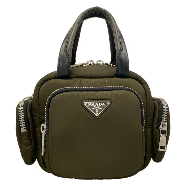 Prada Handbag Khaki Black Leather in Black Leather from The Reluxe