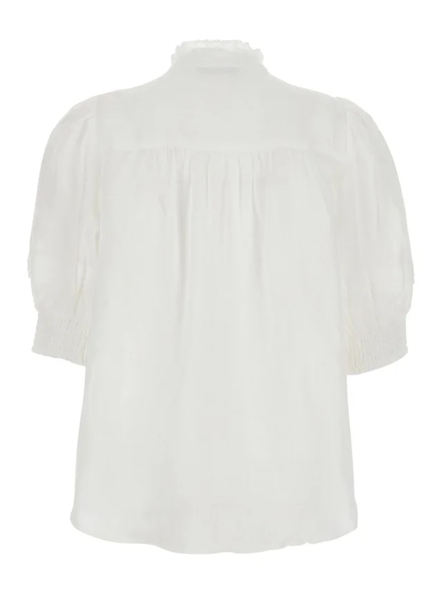 JC SOPHIE Lagos White V-Neck Blouse with Long Sleeves in Viscose for Women in White, photo 3 of 6 from Gaudenzi Boutique
