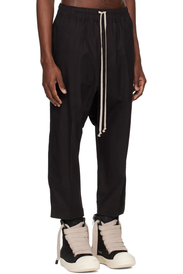 Rick Owens Black Temple Drawstring Cropped Trousers, photo 2 of 4 from SSENSE