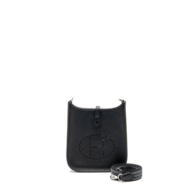 Hermès mini evelyne short clemence black/gris misty SHW stamp W in Black Clemence leather from EMIER