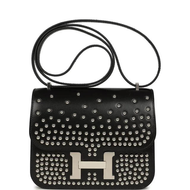 Hermès Constance 18 Clouté Black Box Palladium Hardware in Black Box leather from Madison Avenue Couture
