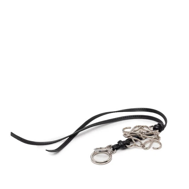 Black LOEWE Brass and Calfskin Anagram Key Ring and Bag Charm in Black Calfskin from Designer Revival