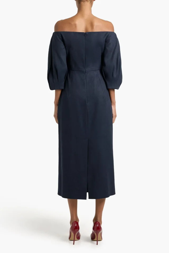 Gabriela Hearst Majano Off-the-Shoulder Hemp and Cotton-Blend Twill Midi Dress in Blue, photo 3 of 9 from THE OUTNET