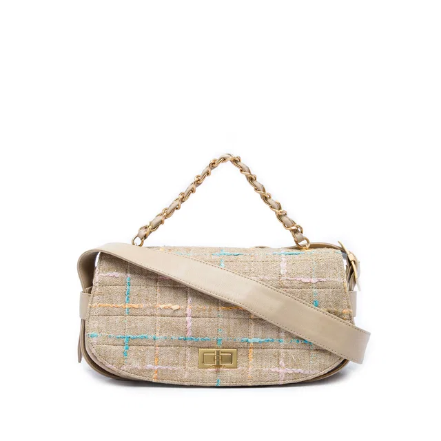 Beige Chanel Chocolate Bar Tweed Mademoiselle Satchel in Brown Tweed from Designer Revival