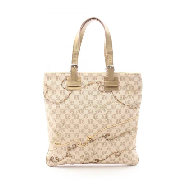 Loewe Handbag Repeat Anagram Beige Canvas Leather Tote Bag in Beige Canvas from The Reluxe