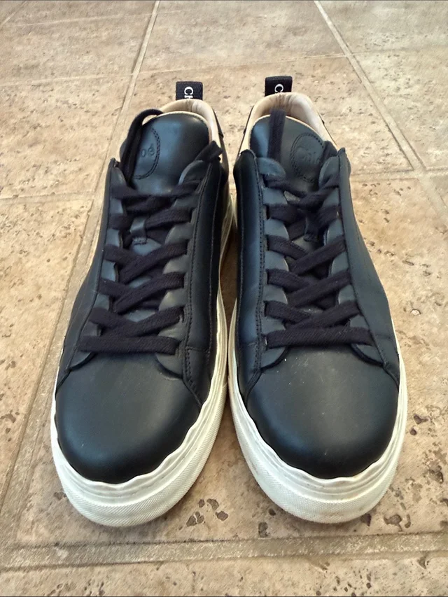 Chloé Lauren Women’s Black Leather Low-Top Sneakers With White Sole in white|black Leather from Poshmark
