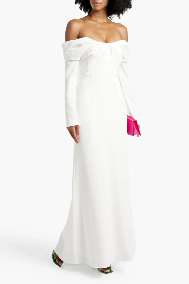 A.L.C. Off-the-Shoulder Pleated Cady Maxi Dress in White, photo 2 of 4 from THE OUTNET