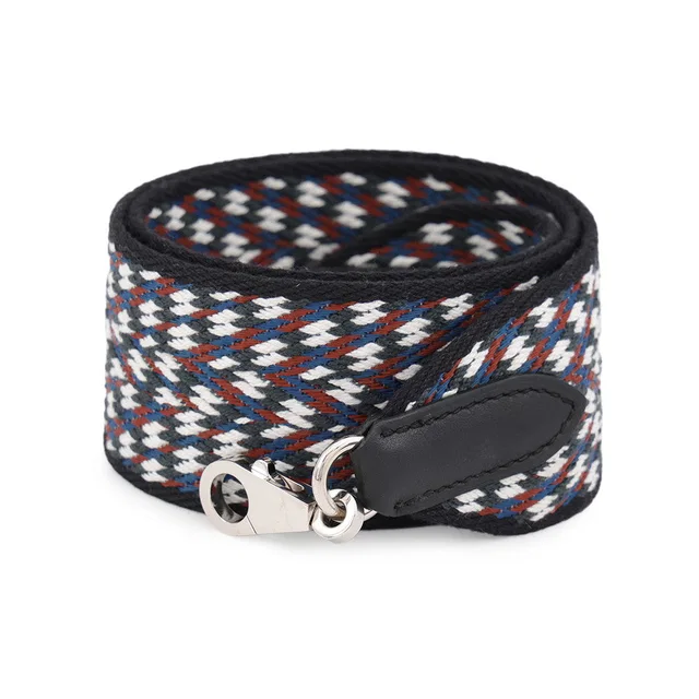 Hermès Bandouliere Sangle Caval Black/White/Blue Canvas Swift Leather in Black Swift leather from GALLERY RARE