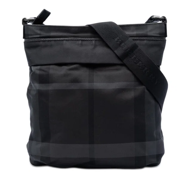 Grey Burberry Smoke Check Nylon Crossbody in Grey Nylon from Designer Revival