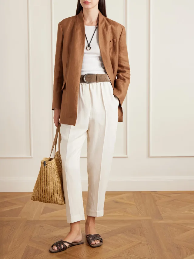 BRUNELLO CUCINELLI Cropped woven tapered pants in White, photo 2 of 2 from NET-A-PORTER (Canada)