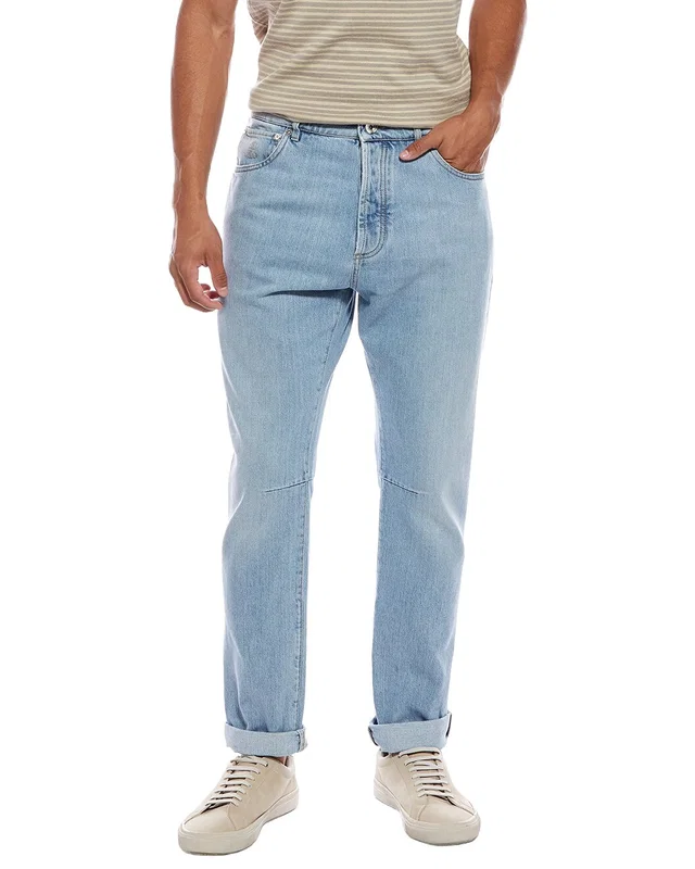 Brunello Cucinelli Leisure Fit Light Wash Cuffed Jean, image 1 of 1 from Gilt
