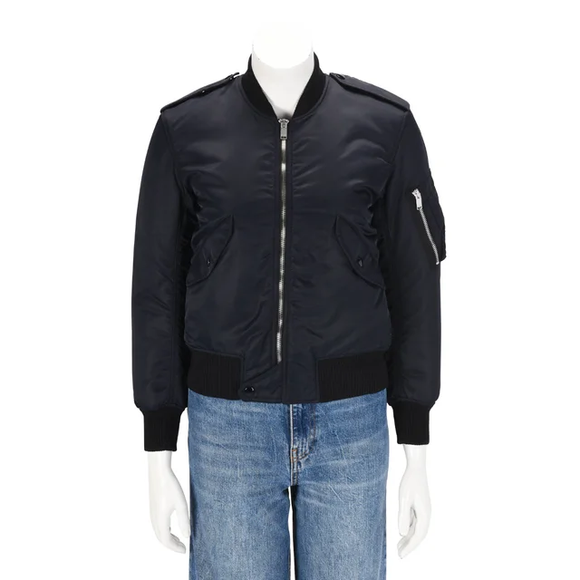 Saint Laurent Bomber Jacket FR 34 in Navy Nylon from Blue Spinach