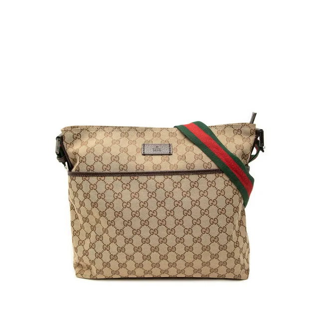 Beige Gucci GG Canvas Web Crossbody in Beige Canvas from Designer Revival