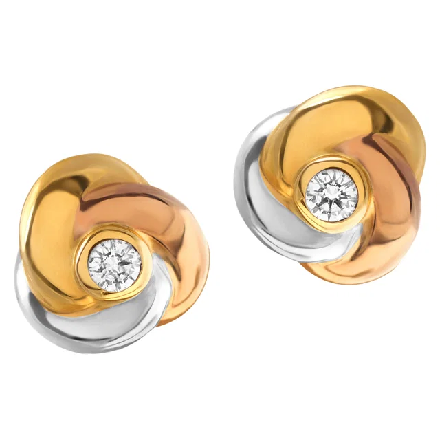 Cartier Trinity Earrings in 18k yellow white and rose gold with diamond centers in White Yellow Gold from Gray And Sons