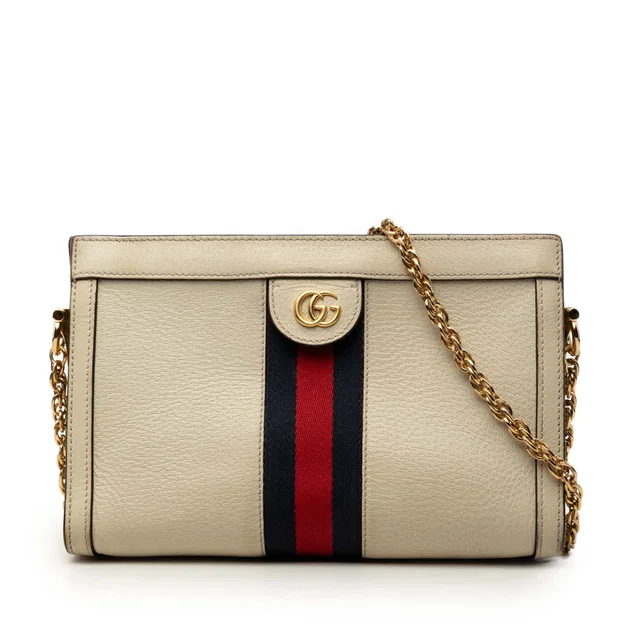 White Gucci Small Calfskin Web Ophidia Chain Crossbody in White Calfskin from Designer Revival
