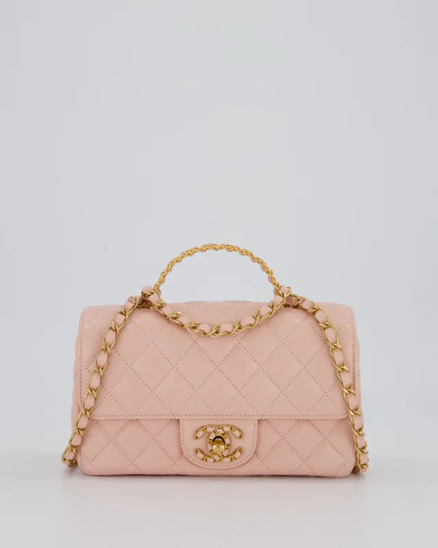 Chanel Pink Mini Rectangular Top Handle in Pink Lambskin from Sellier