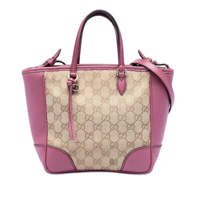 Beige Gucci Small GG Canvas Bree Satchel in Beige Canvas from Designer Revival
