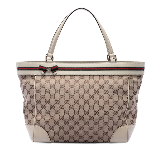 Beige Gucci GG Canvas Web Mayfair Tote in Beige Canvas from Designer Revival