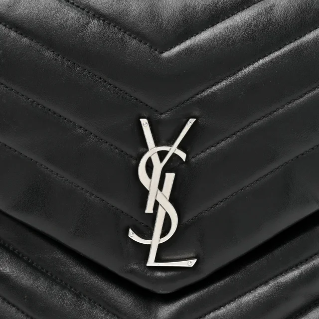 Saint Laurent Grain de Poudre Calfskin Y Quilted Monogram Medium Loulou Chain Satchel Black in Black Calfskin from FASHIONPHILE, photo 9 of 16