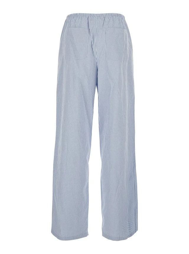 DUNST Light blue Pants with elastic waistband and drawstring and all-over check motif in cotton blend for women in 60% Cotton 40% Nylon, photo 4 of 6 from Gaudenzi Boutique