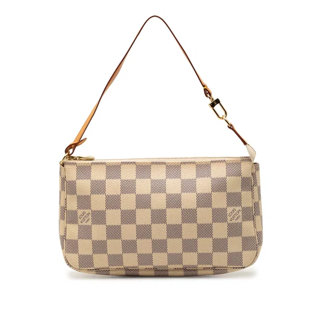 White Louis Vuitton Damier Azur Pochette Accessoires Shoulder Bag in White Canvas from Designer Revival