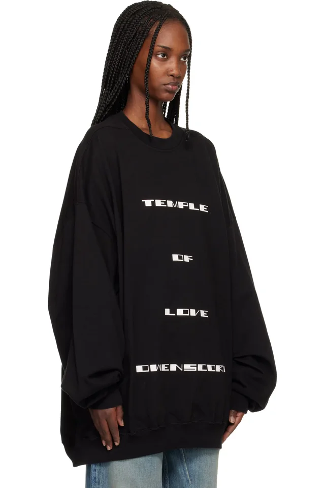Rick Owens DRKSHDW Black Temple Hun Crewneck Sweatshirt, photo 2 of 4 from SSENSE