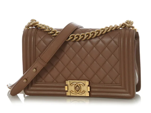 Chanel Old Medium Brown Quilted Lambskin Boy Bag in Brown Lambskin from Ann's Fabulous Finds, photo 2 of 9