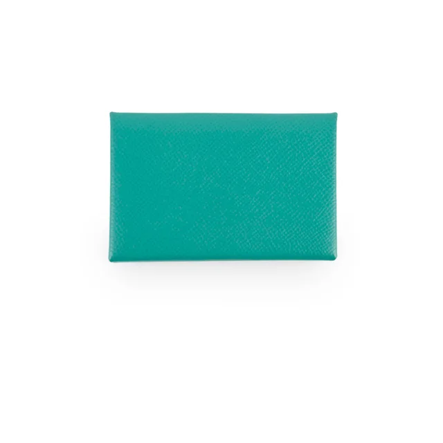Hermès Epson Calvi Cardholder Vert Verone C Stamp in Green Epsom leather from The Purse Affair