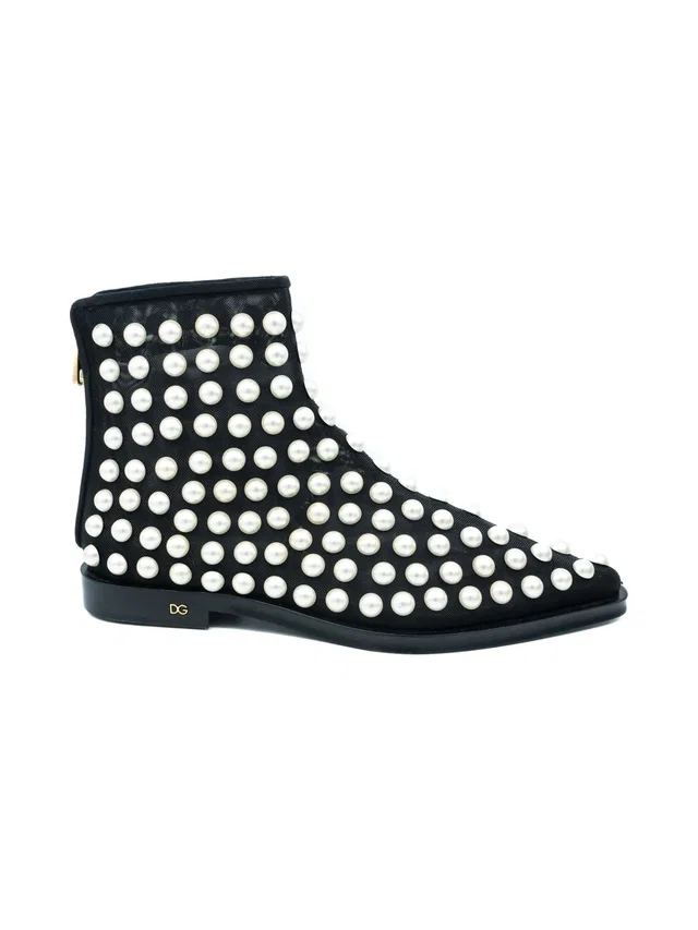 Dolce & Gabbana Pearl Studded Mesh Booties, 39 from Arcade Vintage