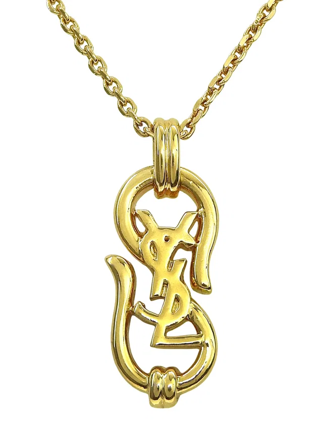 Saint Laurent Logo Plate Necklace Gold in Gold from VINTAGE QOO TOKYO