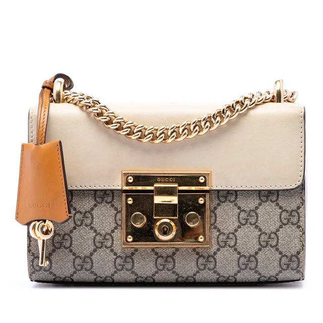 Beige Gucci Small GG Supreme Padlock Crossbody in Beige Coated canvas from Designer Revival
