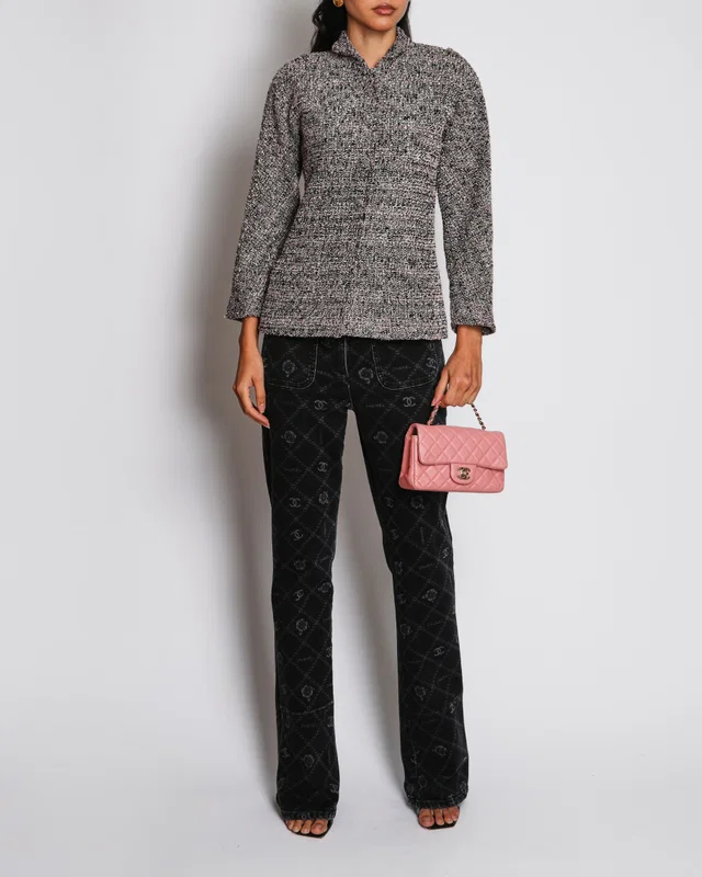 Chanel Pink and Black Tweed Jacket with Silver Details Size FR 36 (UK 8) in Black Tweed from Sellier