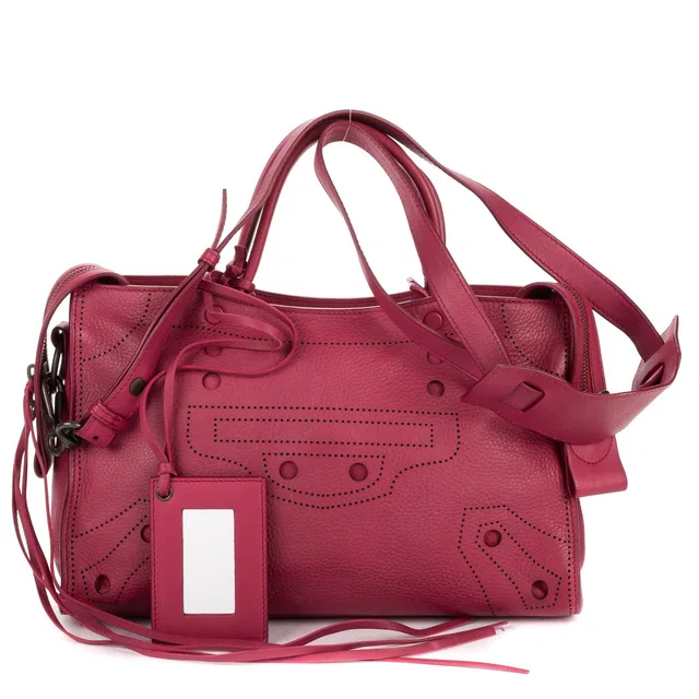 Balenciaga Blackout City Bagdark Pink Ruffle Calfskin Leather Shoulder Bag in Pink Calfskin from The Reluxe