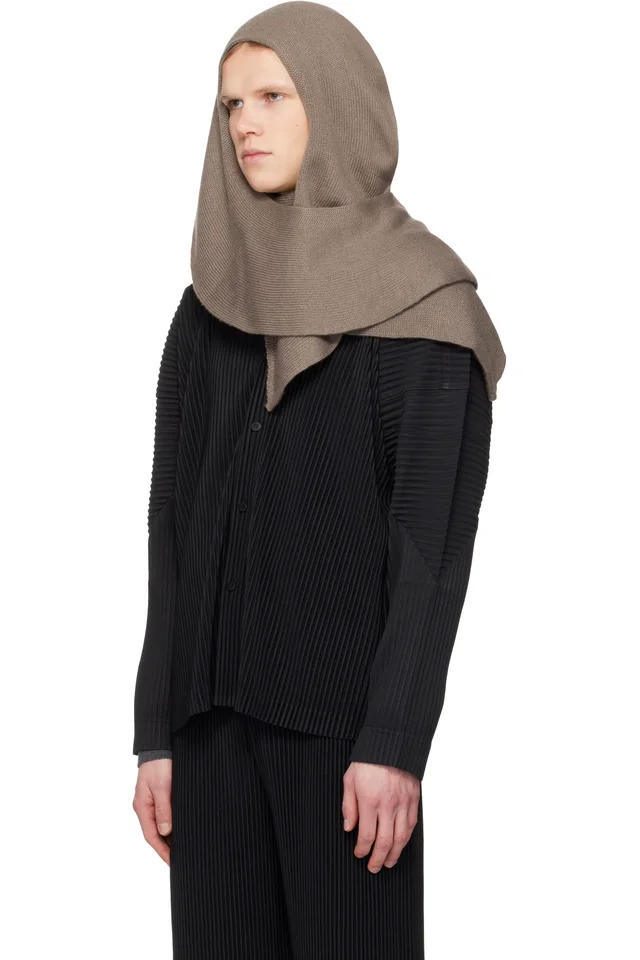 HOMME PLISSÉ ISSEY MIYAKE Taupe Cashmere Winter Gear Scarf, photo 4 of 4 from SSENSE