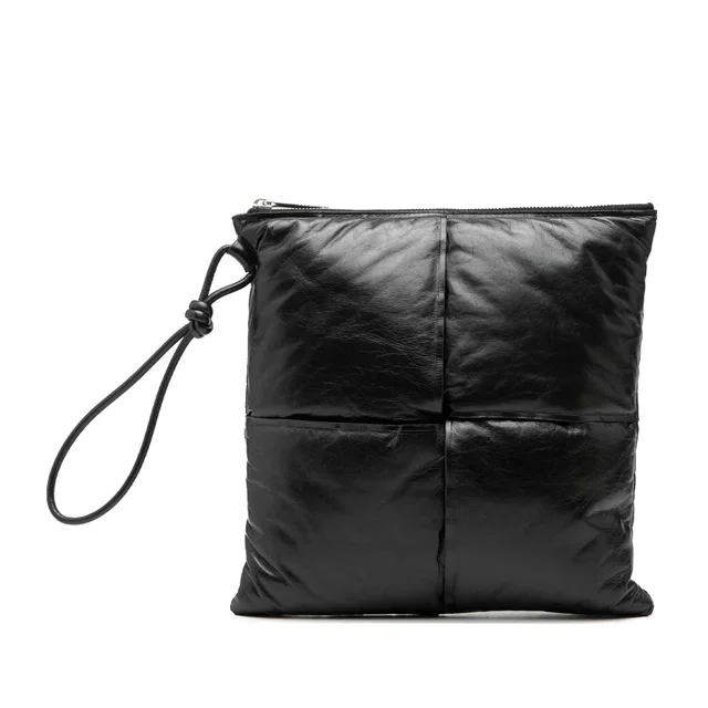 Black Bottega Veneta Leather Intrecciato Padded Square Pouch Clutch Bag in Black Woven leather from Designer Revival