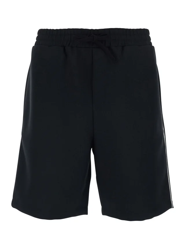Valentino Black Bermuda Shorts with Elastic Waist and VLogo Plaque on the Back for Men in Black 100% Polyester, photo 2 of 6 from Gaudenzi Boutique