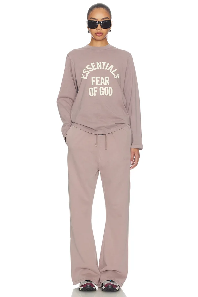 Fear of God ESSENTIALS Campus Classic Long Sleeve Tee in Faded Mauve, photo 4 of 4 from REVOLVE (Canada)