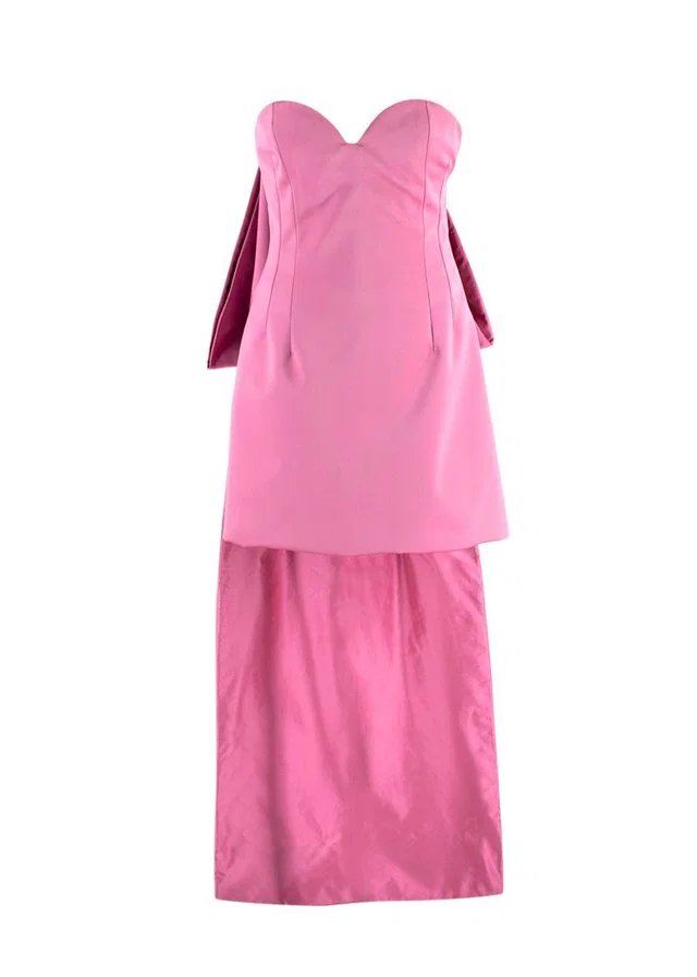 Lanvin Pink Satin Mini Dress with Train Detail in Pink Satin from HEWI