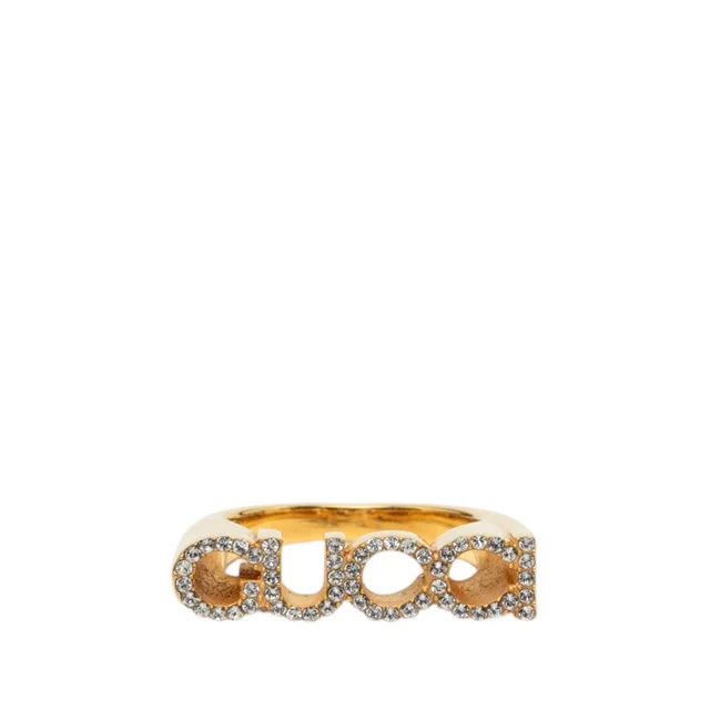 Gold Gucci Gold Plated Strass Logo Letter Ring S in Gold from Designer Revival