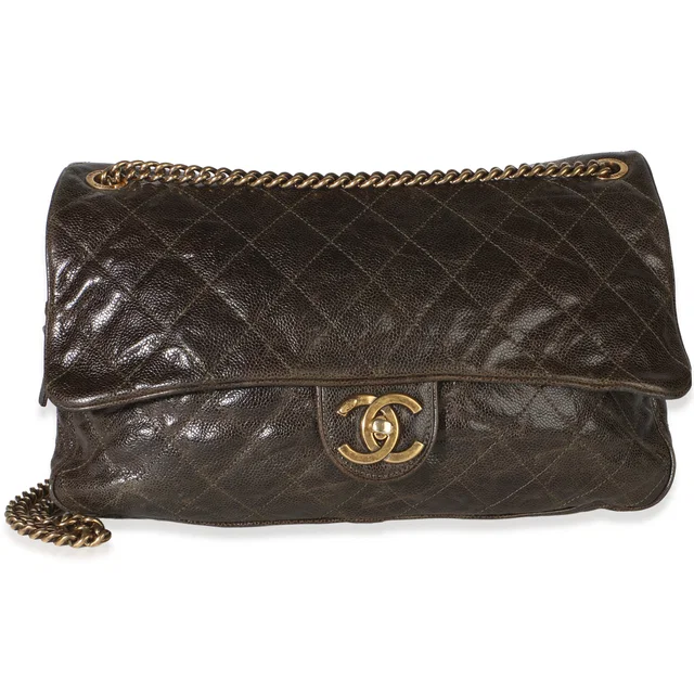 Chanel Brown Quilted Glazed Caviar Large Shiva Flap Bag in Brown Caviar leather from myGemma