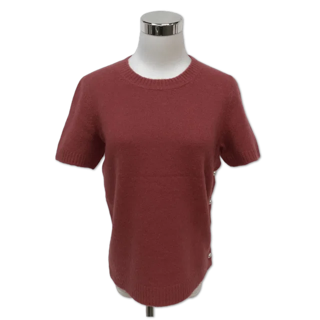 Chanel Mauve Pearl-Button Side-Slit Knit Short-Sleeve Top size 38 from Luxury Promise