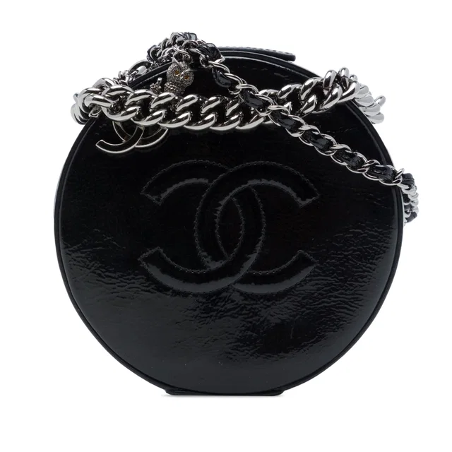 Black Chanel CC Patent Round as Earth Bag Satchel in Black Patent leather from Designer Revival